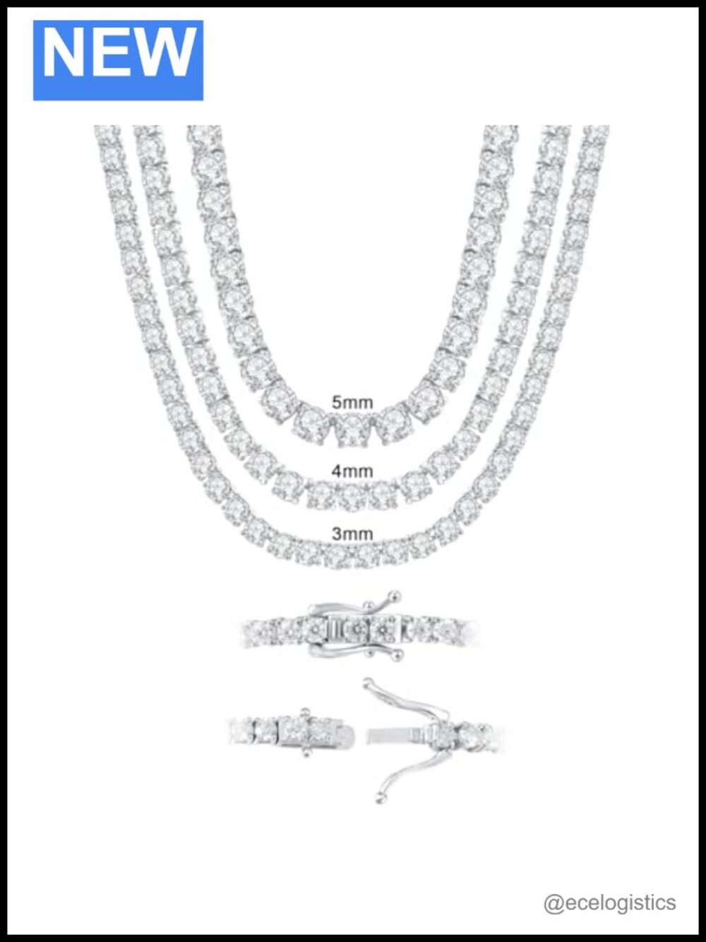 Moissanite Tennis Necklace 925 Sterling Silver 18k White Gold Plated 14-22 Inch